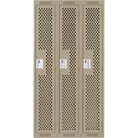 Clean Line Lockers, Bank of 3, 36" x 12" x 72", Steel, Beige, Rivet (Assembled), Perforated Waymarc Industries Inc