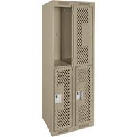 Casiers Clean Line, 2 niveaux, Bloc de 2, 24" x 15" x 72", Acier, Beige, Rivet (assembl&eacute;), Perfor&eacute; Waymarc Industries Inc