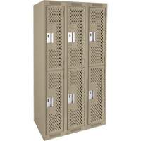 Clean Line Lockers, 2 -tier, Bank of 3, 36" x 12" x 72", Steel, Beige, Rivet (Assembled), Perforated Waymarc Industries Inc