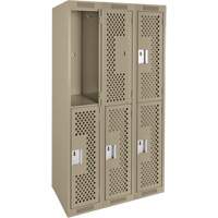 Clean Line Lockers, 2 -tier, Bank of 3, 36" x 12" x 72", Steel, Beige, Rivet (Assembled), Perforated Waymarc Industries Inc