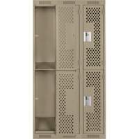 Clean Line Lockers, 2 -tier, Bank of 3, 36" x 12" x 72", Steel, Beige, Rivet (Assembled), Perforated Waymarc Industries Inc