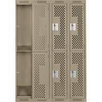 Casiers Clean Line, 2 niveaux, Bloc de 4, 48" x 15" x 72", Acier, Beige, Rivet (assembl&eacute;), Perfor&eacute; Waymarc Industries Inc