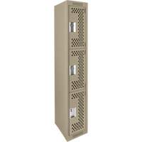 Clean Line Lockers, 3 -tier, 12" x 12" x 72", Steel, Beige, Rivet (Assembled), Perforated Waymarc Industries Inc