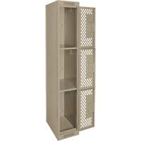 Clean Line Lockers, 3 -tier, 12" x 12" x 72", Steel, Beige, Rivet (Assembled), Perforated Waymarc Industries Inc