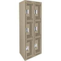 Clean Line Lockers, 3 -tier, Bank of 2, 24" x 12" x 72", Steel, Beige, Rivet (Assembled), Perforated Waymarc Industries Inc