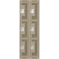 Clean Line Lockers, 3 -tier, Bank of 2, 24" x 12" x 72", Steel, Beige, Rivet (Assembled), Perforated Waymarc Industries Inc