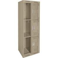 Clean Line Lockers, 3 -tier, Bank of 2, 24" x 12" x 72", Steel, Beige, Rivet (Assembled), Perforated Waymarc Industries Inc
