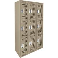 Clean Line Lockers, 3 -tier, Bank of 3, 36" x 12" x 72", Steel, Beige, Rivet (Assembled), Perforated Waymarc Industries Inc
