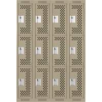 Clean Line Lockers, 3 -tier, Bank of 4, 48" x 12" x 72", Steel, Beige, Rivet (Assembled), Perforated Waymarc Industries Inc