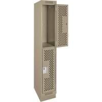Clean Line Lockers, 2 -tier, 12" x 15" x 76", Steel, Beige, Rivet (Assembled), Perforated Waymarc Industries Inc