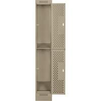 Clean Line Lockers, 2 -tier, 12" x 15" x 76", Steel, Beige, Rivet (Assembled), Perforated Waymarc Industries Inc