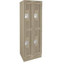 Clean Line Lockers, 2 -tier, Bank of 2, 24" x 15" x 76", Steel, Beige, Rivet (Assembled), Perforated Waymarc Industries Inc