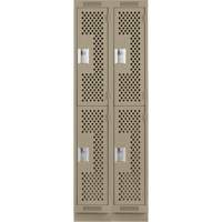 Clean Line Lockers, 2 -tier, Bank of 2, 24" x 15" x 76", Steel, Beige, Rivet (Assembled), Perforated Waymarc Industries Inc