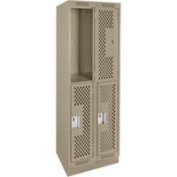 Clean Line Lockers, 2 -tier, Bank of 2, 24" x 15" x 76", Steel, Beige, Rivet (Assembled), Perforated Waymarc Industries Inc