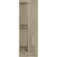 Clean Line Lockers, 2 -tier, Bank of 2, 24" x 15" x 76", Steel, Beige, Rivet (Assembled), Perforated Waymarc Industries Inc