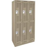 Clean Line Lockers, 2 -tier, Bank of 3, 36" x 15" x 76", Steel, Beige, Rivet (Assembled), Perforated Waymarc Industries Inc