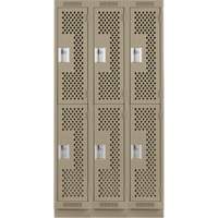 Clean Line Lockers, 2 -tier, Bank of 3, 36" x 15" x 76", Steel, Beige, Rivet (Assembled), Perforated Waymarc Industries Inc