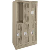 Clean Line Lockers, 2 -tier, Bank of 3, 36" x 15" x 76", Steel, Beige, Rivet (Assembled), Perforated Waymarc Industries Inc