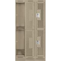 Clean Line Lockers, 2 -tier, Bank of 3, 36" x 15" x 76", Steel, Beige, Rivet (Assembled), Perforated Waymarc Industries Inc