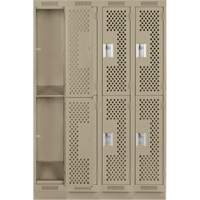Clean Line Lockers, 2 -tier, Bank of 4, 48" x 15" x 76", Steel, Beige, Rivet (Assembled), Perforated Waymarc Industries Inc