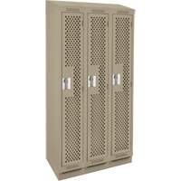 Clean Line Lockers, Bank of 3, 36" x 12" x 82", Steel, Beige, Rivet (Assembled), Perforated Waymarc Industries Inc