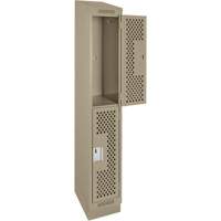 Clean Line Lockers, 2 -tier, 12" x 15" x 82", Steel, Beige, Rivet (Assembled), Perforated Waymarc Industries Inc