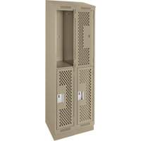 Clean Line Lockers, 2 -tier, Bank of 2, 24" x 15" x 82", Steel, Beige, Rivet (Assembled), Perforated Waymarc Industries Inc