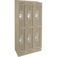 Clean Line Lockers, 2 -tier, Bank of 3, 36" x 15" x 82", Steel, Beige, Rivet (Assembled), Perforated Waymarc Industries Inc