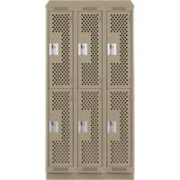 Clean Line Lockers, 2 -tier, Bank of 3, 36" x 15" x 82", Steel, Beige, Rivet (Assembled), Perforated Waymarc Industries Inc