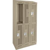Clean Line Lockers, 2 -tier, Bank of 3, 36" x 15" x 82", Steel, Beige, Rivet (Assembled), Perforated Waymarc Industries Inc