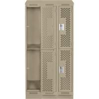 Clean Line Lockers, 2 -tier, Bank of 3, 36" x 15" x 82", Steel, Beige, Rivet (Assembled), Perforated Waymarc Industries Inc