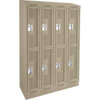 Clean Line Lockers, 2 -tier, Bank of 4, 48" x 15" x 82", Steel, Beige, Rivet (Assembled), Perforated Waymarc Industries Inc