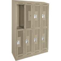 Clean Line Lockers, 2 -tier, Bank of 4, 48" x 15" x 82", Steel, Beige, Rivet (Assembled), Perforated Waymarc Industries Inc