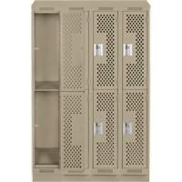 Clean Line Lockers, 2 -tier, Bank of 4, 48" x 15" x 82", Steel, Beige, Rivet (Assembled), Perforated Waymarc Industries Inc
