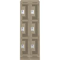 Clean Line Lockers, 3 -tier, Bank of 2, 24" x 12" x 82", Steel, Beige, Rivet (Assembled), Perforated Waymarc Industries Inc