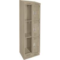 Clean Line Lockers, 3 -tier, Bank of 2, 24" x 12" x 82", Steel, Beige, Rivet (Assembled), Perforated Waymarc Industries Inc
