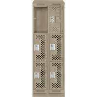 Clean Line Lockers, 3 -tier, Bank of 2, 24" x 12" x 82", Steel, Beige, Rivet (Assembled), Perforated Waymarc Industries Inc