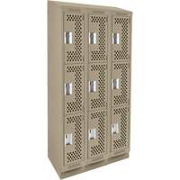 Clean Line Lockers, 3 -tier, Bank of 3, 36" x 12" x 82", Steel, Beige, Rivet (Assembled), Perforated Waymarc Industries Inc