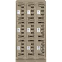 Clean Line Lockers, 3 -tier, Bank of 3, 36" x 12" x 82", Steel, Beige, Rivet (Assembled), Perforated Waymarc Industries Inc