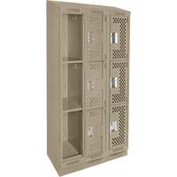 Clean Line Lockers, 3 -tier, Bank of 3, 36" x 12" x 82", Steel, Beige, Rivet (Assembled), Perforated Waymarc Industries Inc