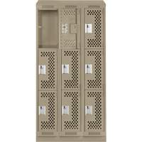 Clean Line Lockers, 3 -tier, Bank of 3, 36" x 12" x 82", Steel, Beige, Rivet (Assembled), Perforated Waymarc Industries Inc