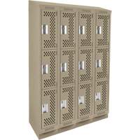 Clean Line Lockers, 3 -tier, Bank of 4, 48" x 12" x 82", Steel, Beige, Rivet (Assembled), Perforated Waymarc Industries Inc
