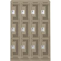 Clean Line Lockers, 3 -tier, Bank of 4, 48" x 12" x 82", Steel, Beige, Rivet (Assembled), Perforated Waymarc Industries Inc