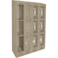 Clean Line Lockers, 3 -tier, Bank of 4, 48" x 12" x 82", Steel, Beige, Rivet (Assembled), Perforated Waymarc Industries Inc