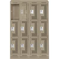 Clean Line Lockers, 3 -tier, Bank of 4, 48" x 12" x 82", Steel, Beige, Rivet (Assembled), Perforated Waymarc Industries Inc