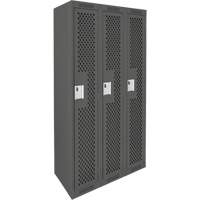 Clean Line Lockers, Bank of 3, 36" x 12" x 72", Steel, Charcoal, Rivet (Assembled), Perforated Waymarc Industries Inc