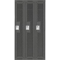 Clean Line Lockers, Bank of 3, 36" x 12" x 72", Steel, Charcoal, Rivet (Assembled), Perforated Waymarc Industries Inc