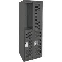 Casiers Clean Line, 2 niveaux, Bloc de 2, 24" x 15" x 72", Acier, Charbon, Rivet (assembl&eacute;), Perfor&eacute; Waymarc Industries Inc