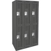Clean Line Lockers, 2 -tier, Bank of 3, 36" x 12" x 72", Steel, Charcoal, Rivet (Assembled), Perforated Waymarc Industries Inc