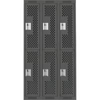 Clean Line Lockers, 2 -tier, Bank of 3, 36" x 12" x 72", Steel, Charcoal, Rivet (Assembled), Perforated Waymarc Industries Inc